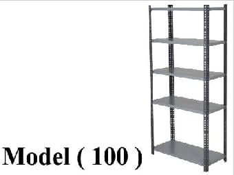 مخازن لايت D (مو 100)  £ <> وحدة مخازن كاملة حمولة 250 كيلو (4 قائم (4.5*4.5) 200 سم 1مم  + 5 رف بدعامة 40*92 سم 0.5 مم + 4 مثلث 2مم + 12 كيس مسمار) (W=92,D=40,H=200CM)