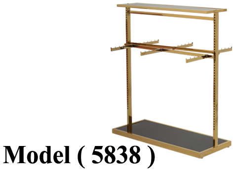 استاندات (NO) E (مو 5838) استاند تعليق ذهبى 2 برف خشب + 2 بار + 6 كابولى ( كود 9 ) (W=122,D=50,H=138CM)