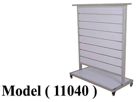 استاندات (NO ) E (مو 11040 ) استاند 2 رف خشب ابيض بالعجل ستانلس + ظهر سلات ( ZY 206 ) ـ (W=120,D=55,H=150CM)