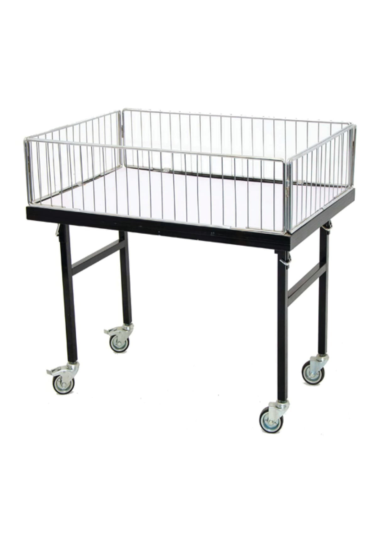 استاندات B (مو 29040) استاند ترابيزة عروض اسود X نيكل عجل اوربى (W=90,D=60,H=80CM)