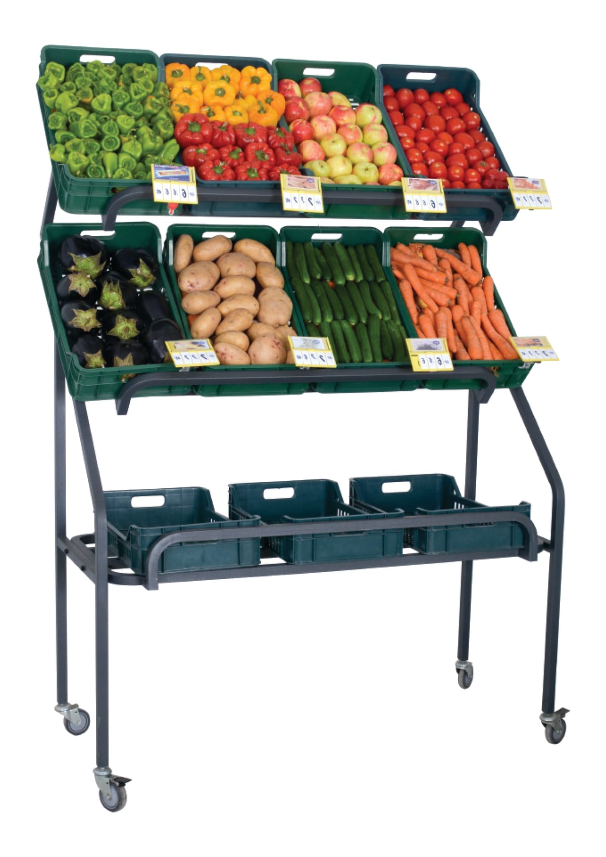 استاندات مكون B (مو33510) استاند عرض بضائع طائر EZ عجل اوربى رمادى نجومى (11صندوق تعبئة فواكة ) (W=125,D=50,H=170CM)