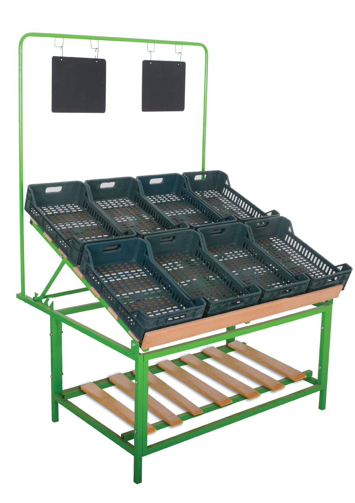 استاندات مكون B (مو 33720) استاند عرض بضائع رف مائل EZ أخضر (8صندوق تعبئة فواكة) (W=120,D=100,H=166CM)