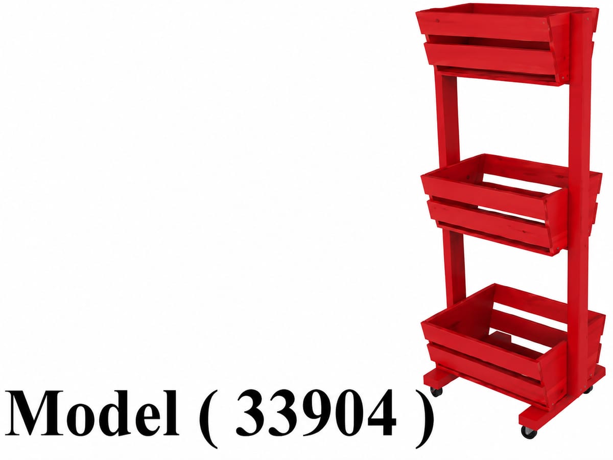 **استاندات مكون B (مو 33904) استاند T خشب موسكي طبيعي 3 دور بالعجل احمر (W=56,D=42,H=130CM)