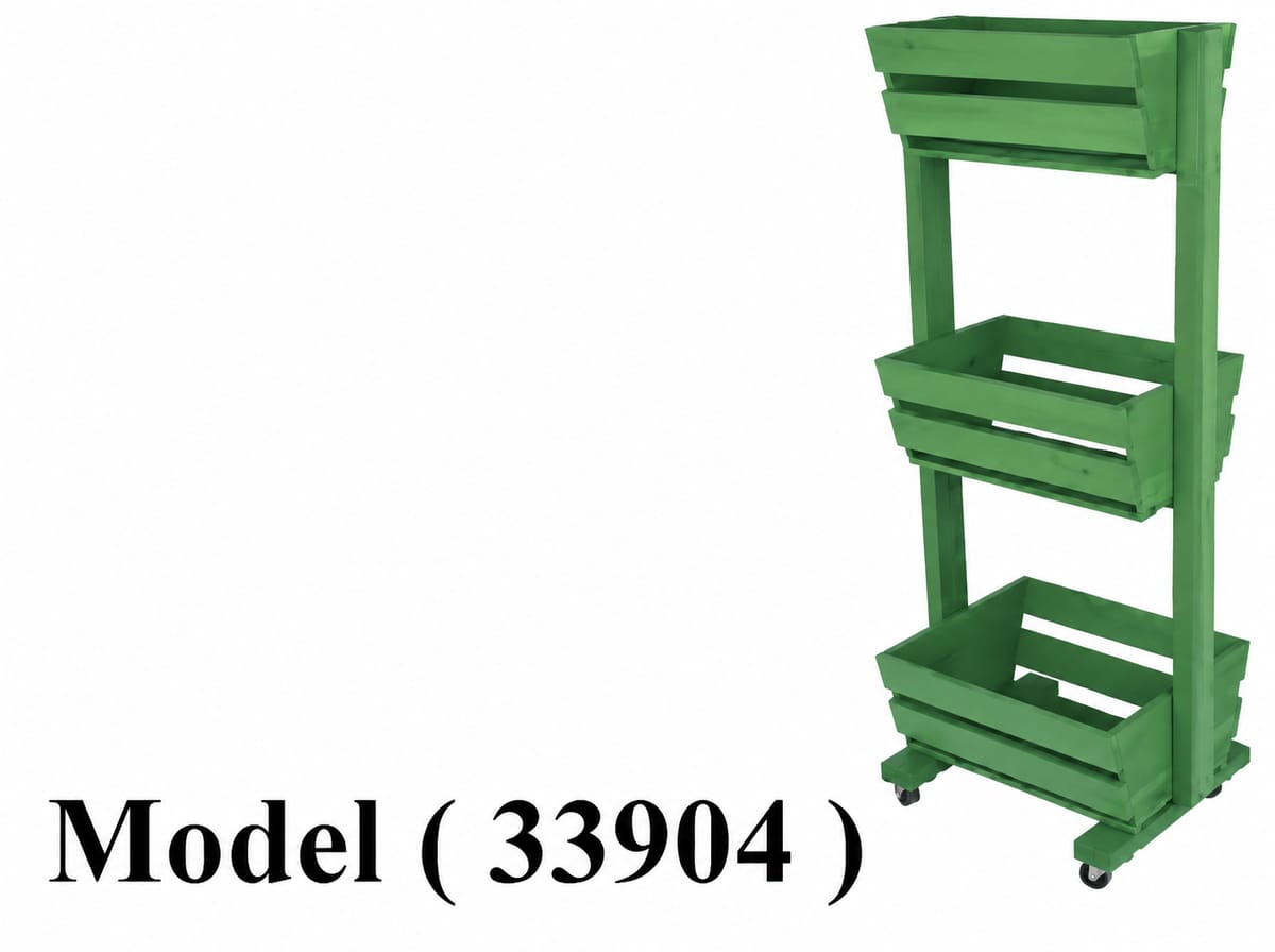 استاندات مكون B (مو 33904) استاند T خشب موسكي طبيعي 3 دور بالعجل اخضر (W=56,D=42,H=130CM)