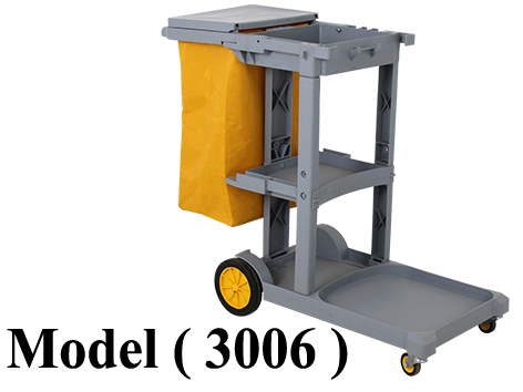 تروليات فنادق C (مو 3006) عربة نظافة فندقية (بابليك اريا) (كود D11) رمادى شامل واحد كيس اصفر بغطاء رمادى (W=124,D=46,H=98CM)