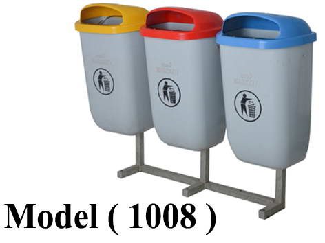 ** صناديق قمامة D (مو 1008) $ استاند 3 صندوق قمامة رمادى بغطاء ملون (W=120,D=50,H=120CM)