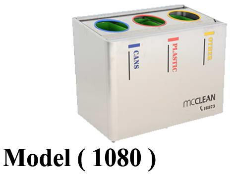 صناديق قمامة NO) D) (مو 1080) $ وحدة فرز مخلفات 3 باسكت فضى (W=90,D=57,H=69CM)