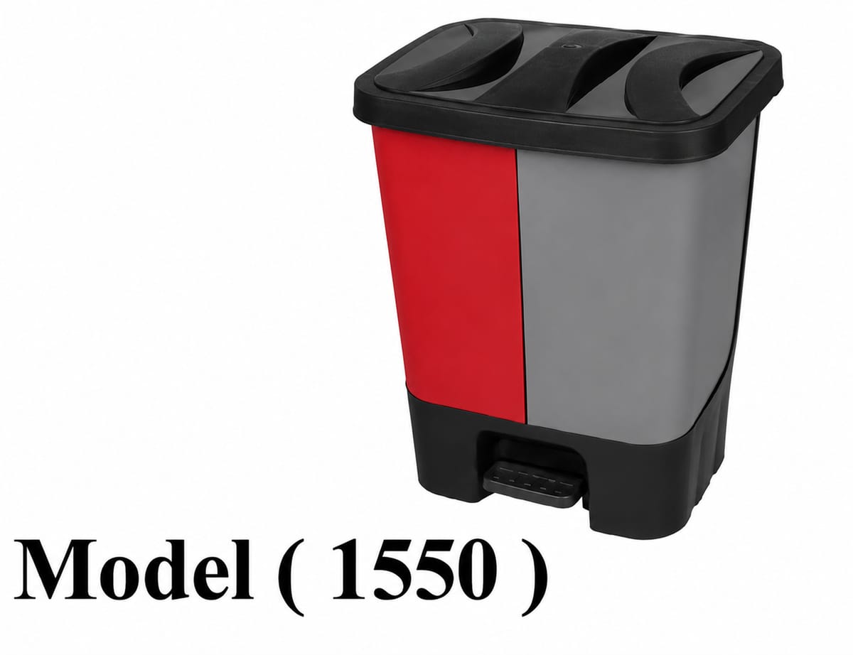 صناديق قمامة D (مو 1550) باسكت قمامة بلاستيك 2 فتحة احمر * رمادى 20 لتر (D=35,D=27,H=40CM)