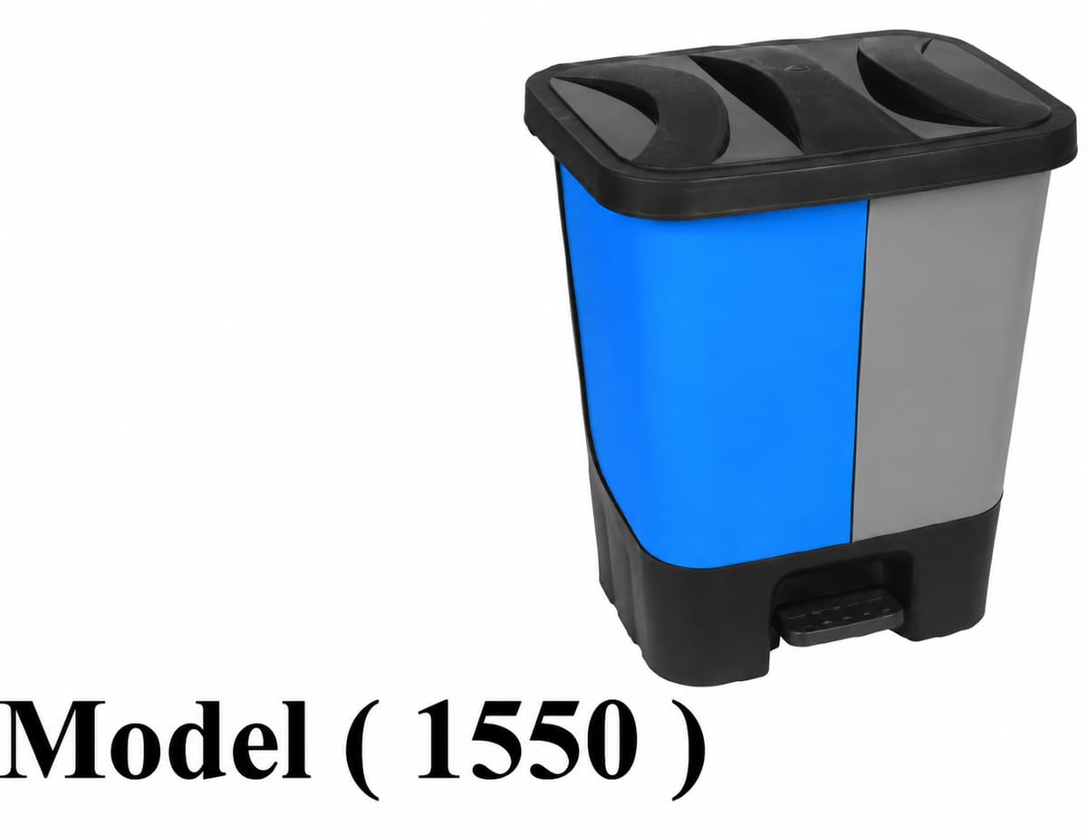 صناديق قمامة D (مو 1550) باسكت قمامة بلاستيك 2 فتحة ازرق * رمادى 20 لتر (D=35,D=27,H=40CM)