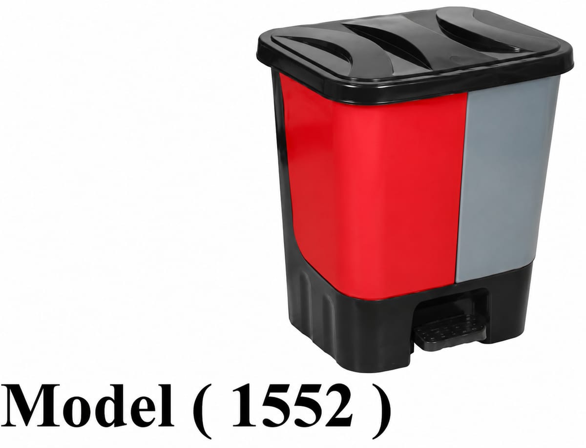 صناديق قمامة D (مو 1552) باسكت قمامة بلاستيك 2 فتحة احمر * رمادى 40 لتر (D=43,D=33,H=47CM)