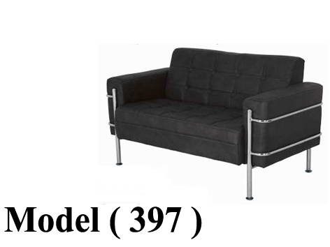 انتريهات مكتبية C (مو 397) كنبة 2 فرد جلد اسود دعامات نيكل (كود SS-100)