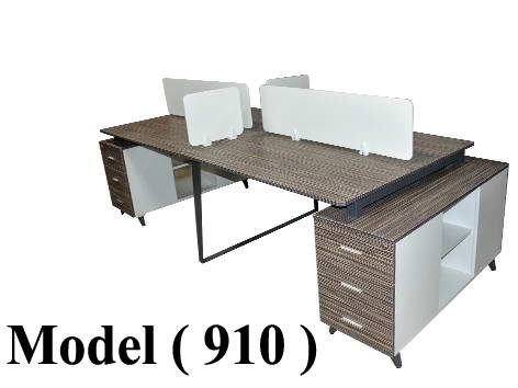 ** ورك ستيشن (NO) D (مو 910) # خلية رباعية شاملة وحدات جانبية بالفواصل مجرى سوفت كلوز رمادى صنوبر*ابيض(كود W-002)(W=240,D=120,H=75CM)