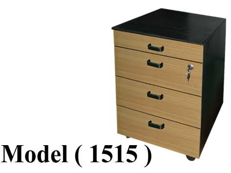 وحدات ادراج معدنية C (مو 1515) وحدة ادراج 4 درج  جسم معدن اسود وجه خشب شيرى  كالون مركزى(W=43,D=47,H=63CM)