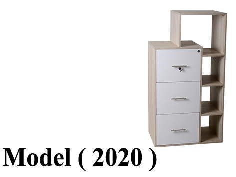 شانونات خشبية C (مو 2020) شانون 3 درج بمكتبة 3 رف جسم ارو كينى ( K123-3) وجه درج ابيض (W=75,D=50,H=142CM)