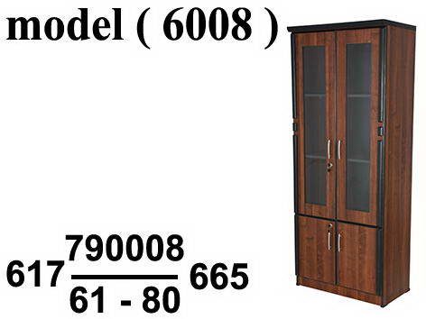 XX مكاتب خشبية (NO) NO D (مو 6008) # مكتبة فايلات راسية 2 ضلفة زجاج + 2 ضلفة خشب جوز فاتح (W=80,D=45,H=195CM)