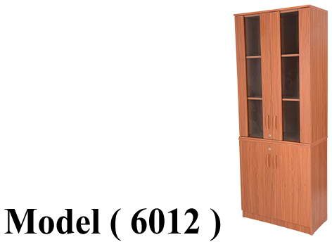 مكتبات خشبية C (مو 6012) مكتبة فايلات راسية 2 ضلفة زجاج + 2 ضلفة خشب شيرى (W=80,D=40,H=205CM)