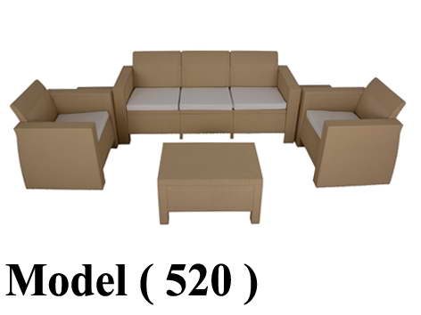 راتان (NO) E(مو 520) طقم روبيتان 6 قطع رجل مربعة (كنبة 3فرد+2فوتية+ترابيزة وسط+2ترابيزة جنب) (بدون شيلت) بنى (كود RS3)