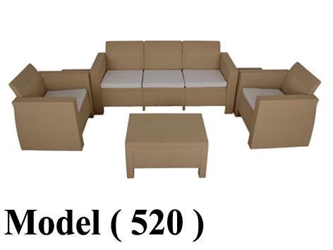 راتان (NO) E (مو 520) طقم روبيتان 6 قطع رجل مربعة (كنبة 3فرد+2فوتية+ترابيزة وسط+2ترابيزة جنب) (بدون شيلت) بيج (كود RS3)