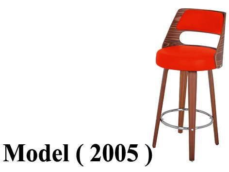 كراسى خشبية C (مو 2005) # كرسى بار ثابت ارجل خشب قاعدة وظهر (خشب*جلد) احمر ( M-540 )