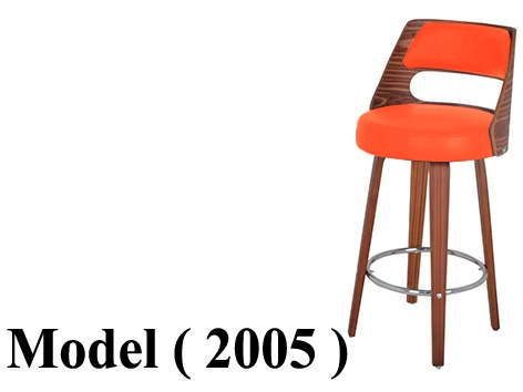 كراسى خشبية C (مو 2005) # كرسى بار ثابت ارجل خشب قاعدة وظهر (خشب*جلد) برتقالى ( M-540 )