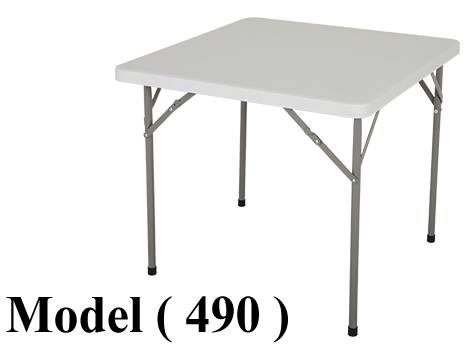 ترابيزات بلاستيك C (مو 490)  ترابيزة بلاستيك مربعة هيكل معدن منطبقة أبيض (W=84,C=84,H=74BM)