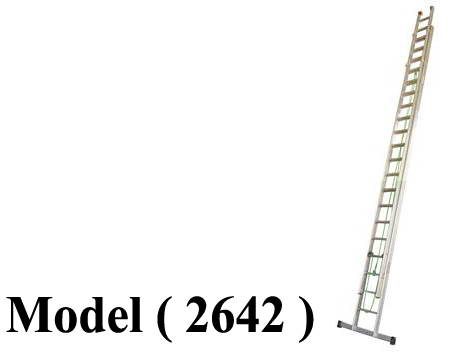 سلالم C (مو 2642) سلم ألومنيوم وصلتين بحبل وهوك أوتوماتيك فضى 56 درجة (إرتفاع 14.00متر)(46.28) (W=100,H=1400CM)