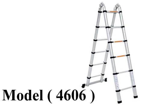 سلالم B (مو 4606) سلم المونيوم تليسكوبي مزدوج فضي (6*2 درجة) ارتفاع 3.80 متر (AT0212A)